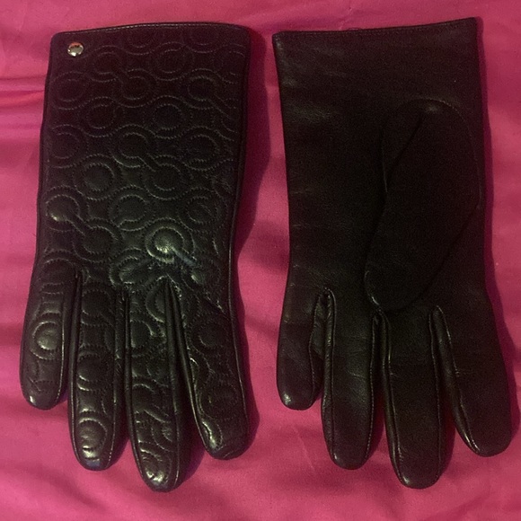 Authentic Coach Signature Black Leather Cashmere Lined Gloves Womens 6 1/2 - Picture 4 of 10